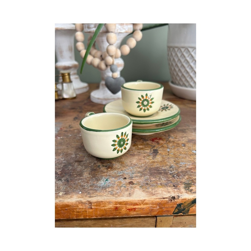 Vintage Clarice Cliff Sundew Espresso Cups Saucers Art Deco Floral Pottery Sunny